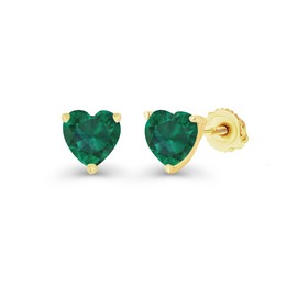 Yellow Gold Plated 925 Sterling Silver 6mm Heart Shape Created Green Emerald May Birthstone Screwback Stud Earrings
