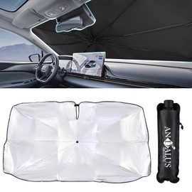 Andalus 2025 Windshield Sun Shade Umbrella, Foldable Car Umbrella Sunshade with UV Block Car Front Window (Heat Insulation Protection) for Auto Windshield Covers Trucks Cars (Medium, 56x31 inch)