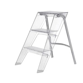 Acrylic Transparent 3 Ladder Step Stool L 44x W 52x H63cm Folding Step Stool Load 150 Kg Kitchen Household Ladder with Wider Non-Slip Treads Electroplated Silver Iron Frame Household Stool