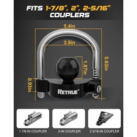 RETRUE Universal Coupler Lock Trailer Locks Ball Hitch Trailer Hitch Lock Adjustable Security Heavy-Duty Steel fits 1-7/8 Inch, 2 Inch, 2-5/16 Inch Couplers, Black