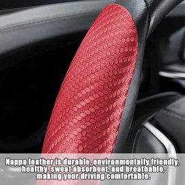 3PCS Carbon Fiber Car Steering Wheel Cover, Anti-Skid Leather Vehicle Segmented Steer Wheel Protector, Auto Interior Protection Guard Accessories, Universal for Most Cars (Red)