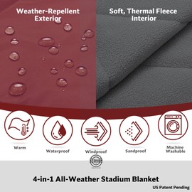 STOVER Large Waterproof Outdoor Stadium Blanket– Extra Thick Soft Fleece Camping Blanket for Travel, Picnics, Sports, Dogs– 79"x55", Warm, Windproof, Sand-Proof, Lightweight, Packable (Summit Red)