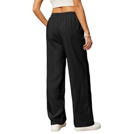 JEKAOYI Womens Casual Pants with Adjustable Drawstring Soft Lounge Wide Leg High Waisted Pants for Summer Beach Vacation Black