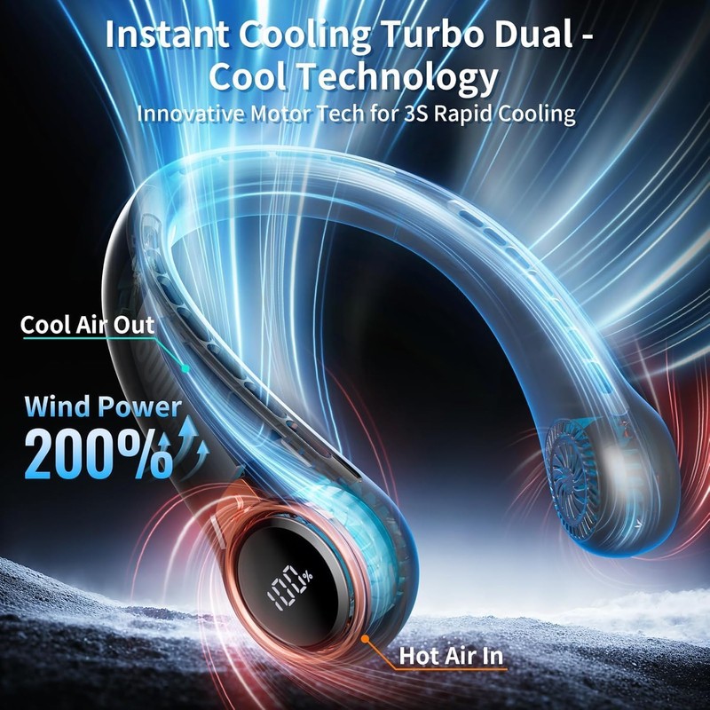 ZHZW Portable Neck Fan with 6000mAh USB - Rechargeable Battery,