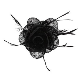 Zac's Alter Ego Black Rose Net Fascinator with Feathers on Clip & Brooch Pin