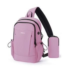 ECOHUB RFID Sling Crossbody Bags, Anti-Theft Cross Body Shoulder Travel Bag with Sturdy SBS Zippers, Water Resistant Hiking Casual Daypack for Women Men (Pink)