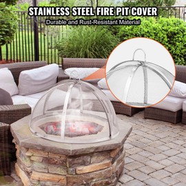 Happybuy Fire Pit Spark Screen, 40" Round Heavy Duty Steel Cover, Outdoor Firepit Lid with Easy-Opening Top Screen and Ring Handle for Patio and Backyard Use