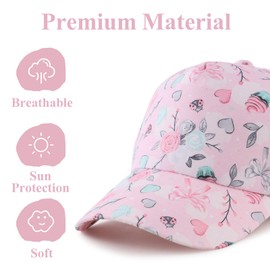 MniJiza Toddler Girls Baseball Cap Girls Ponytail Hat Kids Summer Trucker Hats Sun Protection Snapback Caps (2-5Y, Pink Rose)