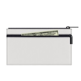 HAUTOCO Money Bag with Zipper 11x6.1 inch Money Pouch with Lined PU Leather Bank Bag Two Pockets Utility Wallet for Cash Check Receipt Coins Cosmetics, White