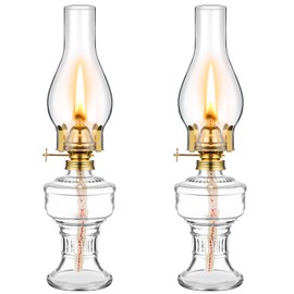 2 Pcs Chamber Oil Lamps for Indoor Use Vintage Kerosene Lamp Rustic Hurricane Kerosene Lantern with Adjustable Fire Wick Lighting Oil Lantern for Home Emergency Lighting, 13'' High(Clear)