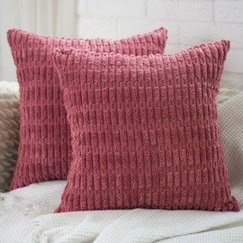 Cyuripu Set of 2 Corduroy Boho Rust Throw Pillow Covers 20 x 20 Inch Decorative Striped Soft Cozy Pillowcases Cushion Cases for Couch Sofa Bedroom Living Room Home Decor 50 x 50 Cm