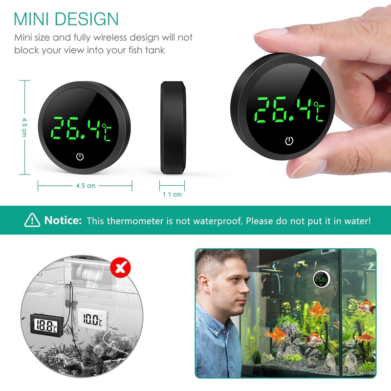 ORIA Aquarium Thermometer, LED Digital Temperature Meter Aquarium (Degrees Celsius),