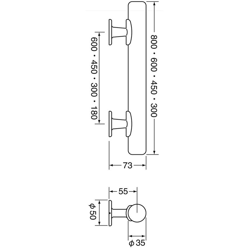TRUSCO HBIT300-SO Vertical Mini Handrail, 1.4 x 11.8 inches (35