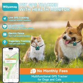 GPS Tracker for Dogs and Cats, Mini Cat & Dog GPS Tracker with Health Monitor and GPS Dog Fence, Waterproof GPS Pet Tracker, Works with Any Collar (Android and iOS Universal)