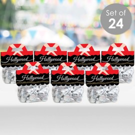 Big Dot of Happiness Red Carpet Hollywood - DIY Movie Night Party Clear Goodie Favor Bag Labels - Candy Bags with Toppers - Set of 24