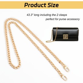 Gold Purse Chain Strap, 43.3 Inch Replacement Bag Chain Strap, Metal Braided Chain Strap for DIY Handbag Shoulder Crossbody Bag(Gold)