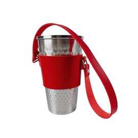 Susable Eco Cup Red Insulated Stainless Steel Drinking Cup 450 ml BPA-Free with Lid and Carry Strap