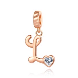 NINGAN Alphabet Series Pendant Charm Rose Gold 925 Sterling Silver Letter Charms Initial A-Z Dangle Beads for European Charm Bracelet, Silver, Cubic Zirconia