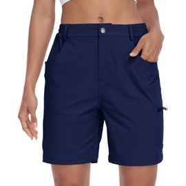 MoFiz - Pantalones cortos de golf para mujer, 7 pulgadas, secado rápido, pantalones cortos ligeros para senderismo, bermudas para mujer con bolsillos, Azul marino, Large