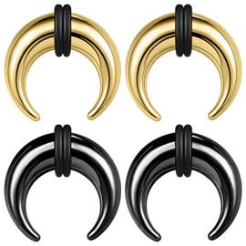 BodyAce 2Pairs Buffalo Ear Taper Kit, 2-12G Septum Pincher Tapers C Shape Nose Jewellery, Black Stretching Ear Piercing Expanded Septum Ring with O-Rings [12G(2mm)]