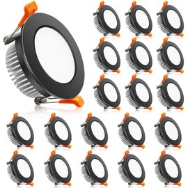 2 Inch LED Downlight, Recessed Lighting Dimmable Ceiling Light, 3W, 3000K Warm White, CRI80 with LED Driver(35W Halogen Equivalent), Black 20 Pack