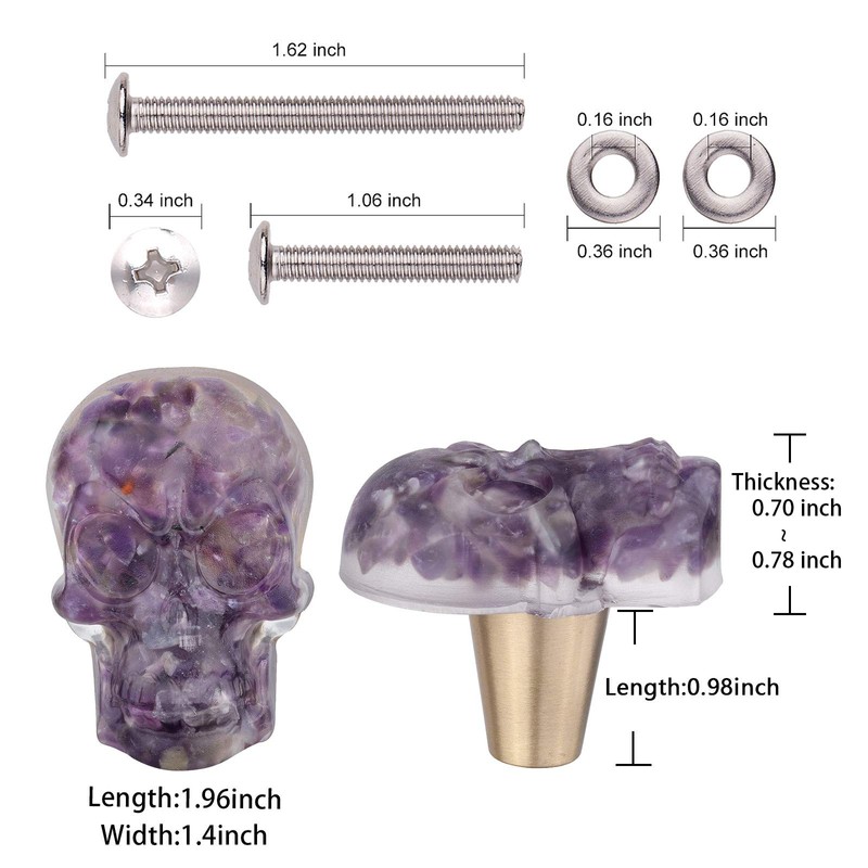 Amogeeli 4Pcs Skull Crystal Resin Brass Knobs with Screws, Decorative