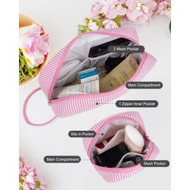 FFpaw 2Pcs Mini Makeup Bag, Small Makeup Pouches for Purse Cute Cosmetics Bag Pouch with Slip-in Pockets Small Travel Toiletry Bag Zipper Makeup Aesthetic Accessories Storage Bag (Mini+Large Pink)