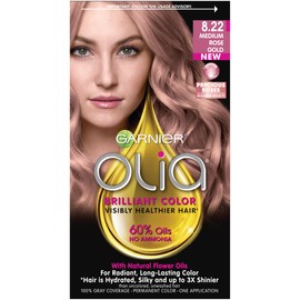 Garnier Olia Ammonia-Free Brilliant Color Oil-Rich Permanent Hair Color, 8.22 Medium Rose Gold (Pack of 1) Pink Hair Dye (Packaging May Vary)
