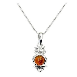 Natural Baltic Amber & Sterling Silver Owl Pendant Necklace