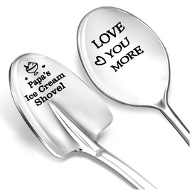 2Pcs Gifts for Papa Dad Birthday Christmas Gifts Funny Ice Cream Shovel Coffee Scoop Unique Fathers Day Present from Daughter Son Cool Gifts for Dad Love You More Papa Stocking Stuffers Small Gifts