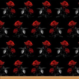 Feelyou 3D Rose Outdoor Fabric by The Yard, Red Rose Floral Print Upholstery Fabric for Chairs, Romantic Flowers Decorative Fabric for Home DIY Projects, 1 Yard, Red Black