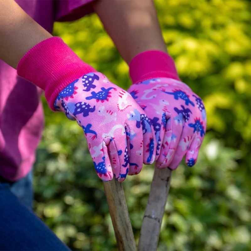 Kent & Stowe Kids Gardening Gloves Dinosaur Pink