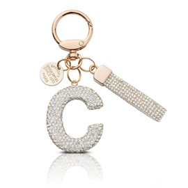 MORSUNBELA Key Fob, Girl's Key Fob, Letter Key Ring, Glitter Rhinestone, c