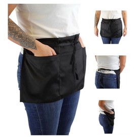 Lynwood Bistro Short waist Apron Professional Waiter Waitress Unisex Half Short Apron Bar Gardening Cooking Kitchen Chef Baking BBQ Catering Pub Cafe Restaurant Work with 2 Large Front Pockets