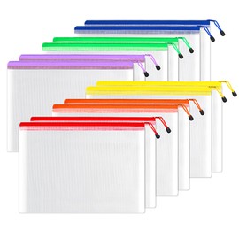 SUNEE 12pcs Mesh Zipper Pouch 11x16, Large Storage Bags for Board Game & Puzzle Organizing, Reusable Plastic Zip Organizer for Travel (A3, 6 Colors)