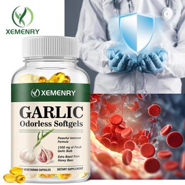 Xemenry - Garlic Supplement 1500 mg - Promotes healthy cholesterol levels and supports the immune system - Gluten Free Non-GMO - 60/120 Softgels [2 Month Supply] - Natural Premium Garlic Extract - Specification: 120 capsules