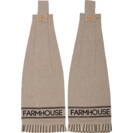 VHC Farmhouse Sawyer Mill Charcoal Farmhouse Button Loop Kitchen Towel Set of 2