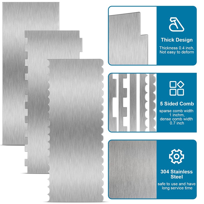 3 Pieces Stainless Steel Cake Scraper 10 Inch and 9