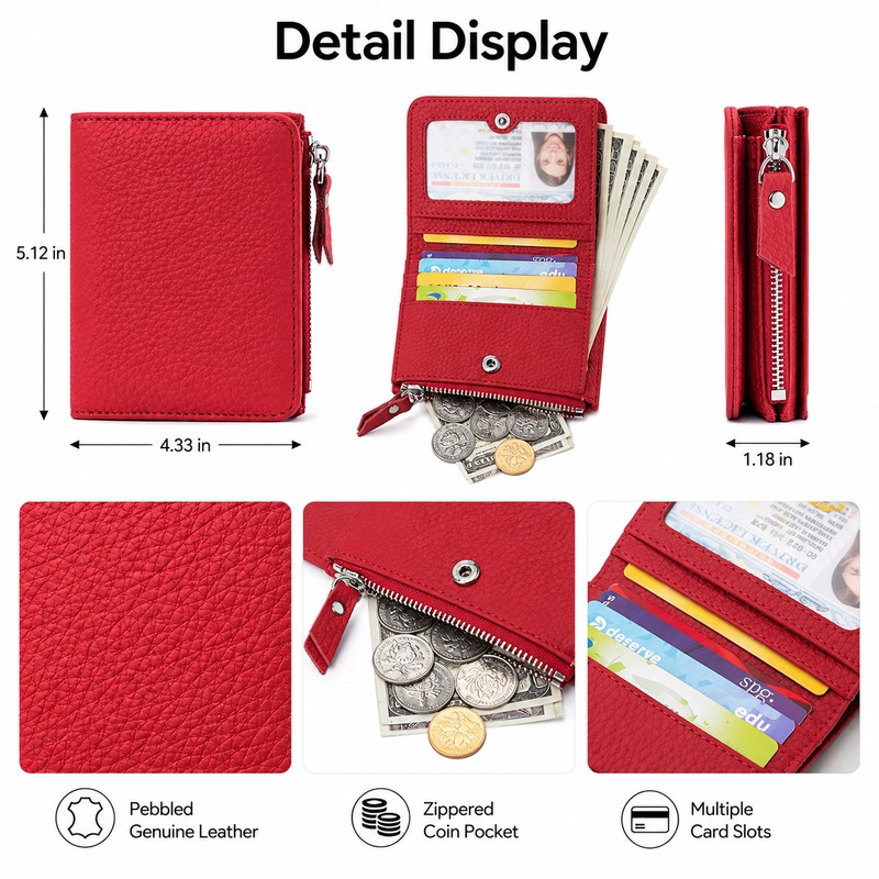 Genuine Leather RFID Wallet – Slim Zipper Coin Purse and