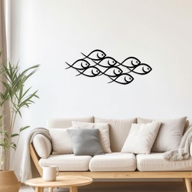 Metal Wall Decor, Large Fish Family, Modern Marine Metal Wall Art, Minimalist Fish Sculpture Hanging Wall Sign,Rustic Home Wall Decor for Indoor Outdoor Kitchen Bathroom Patio Pool or Porch
