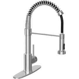 LHH Kitchen Faucet with Pull Down Sprayer, Brushed Nickel 1 Handle Pull Out Spring Sink Faucets, Stainless Steel Commercial Farmhouse faucets for Kitchen Sink Camper Laundry Utility Rv Bar Sink Faucet