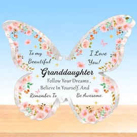 HULALA Inspirational Granddaughter Gifts For Girls Adult Granddaughter Birthday Gifts Granddaughter Acrylic Butterfly Plaque Gifts Granddaughter Christmas Graduation Presents