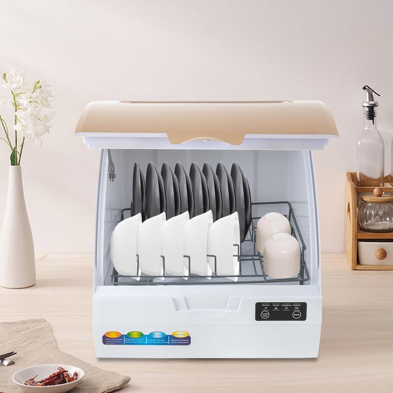 RocoReny 900W Portable Countertop Dishwasher with 4Programs, 360° Dual Spray