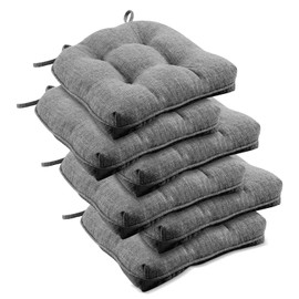 downluxe Indoor Chair Cushions for Dining Chairs, Tufted Overstuffed Textured Memory Foam Kitchen Chair Pads with Ties and Non-Slip Backing, 15.5" x 15.5" x 4", Dark Grey, 6 Pack