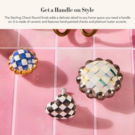 MACKENZIE-CHILDS Round Knob, Decorative Drawer Pull Knob, Gray-and-White Sterling Check