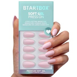 BTArtbox Uñas postizas cortas - Home CEO, Uñas postizas almendradas rosa claro fáciles de aplicar con pegamento y pestañas adhesivas en 16 tamaños - K