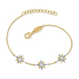 Engelsrufer Women's Bracelet Made of Gold-Plated Sterling Silver with Three Star Pendants - Set with 15 Zirconia Stones - Lobster Clasp - Adjustable in Three Lengths, Sterling Silver, Cubic Zirconia