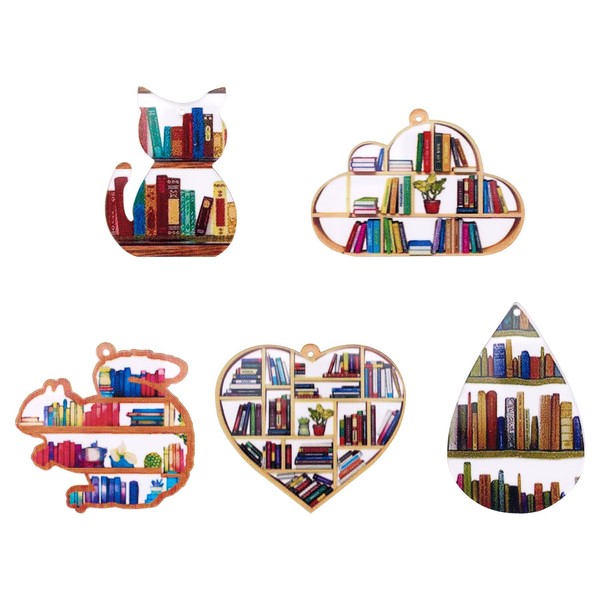 Elecrelive 10pcs Book Charms Acrylic Bookshelf Pendants Teacher Theme Charms