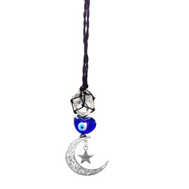 Blue Evil Eye Crystal Car Rear View Mirror Hanging Accessories Ornaments Decor with Moon and Star