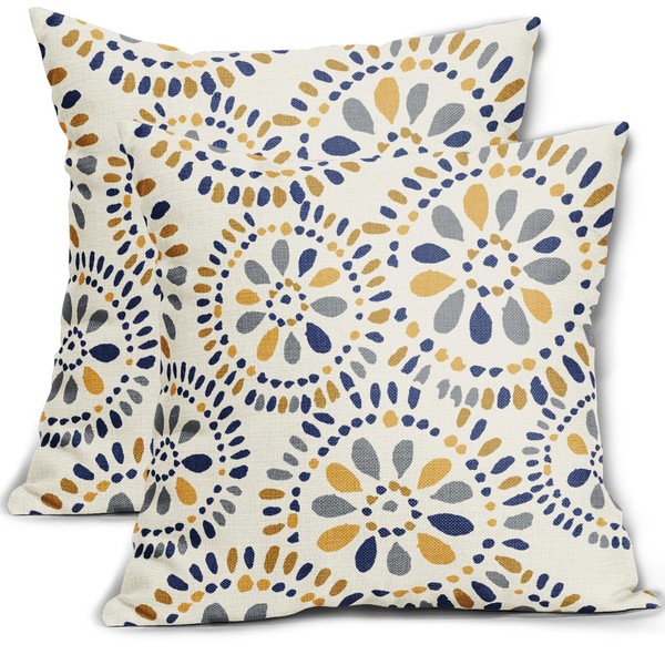 Blue and Yellow Throw Pillow Covers 18x18 Set of 2
